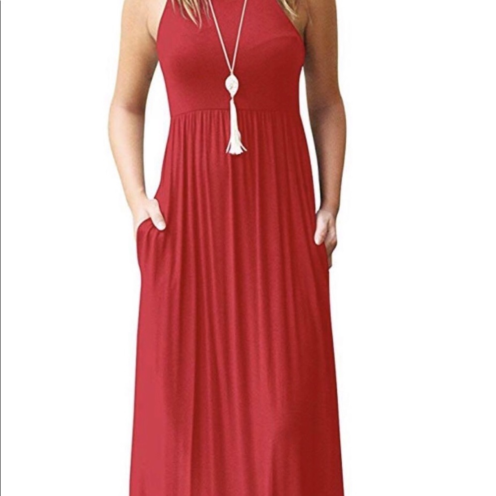 Long red maxi dress with pockets. New with tags.